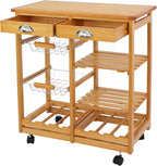 Nova Microdermabrasion Kitchen Island Cart with Storage, Rolling Side Table on Wheels with 2 Drawers, 3 Shelves, Lockable Casters for Dining Room, Bar