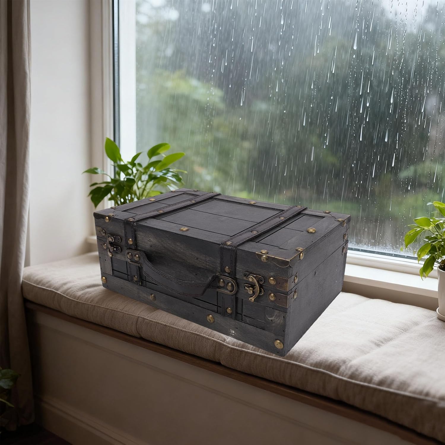 Wooden Chest Vintage Retro Storage Trunk for Home Decoration and Photography Props 30 X 19.5 X 12cm (1624B-01 Gray)