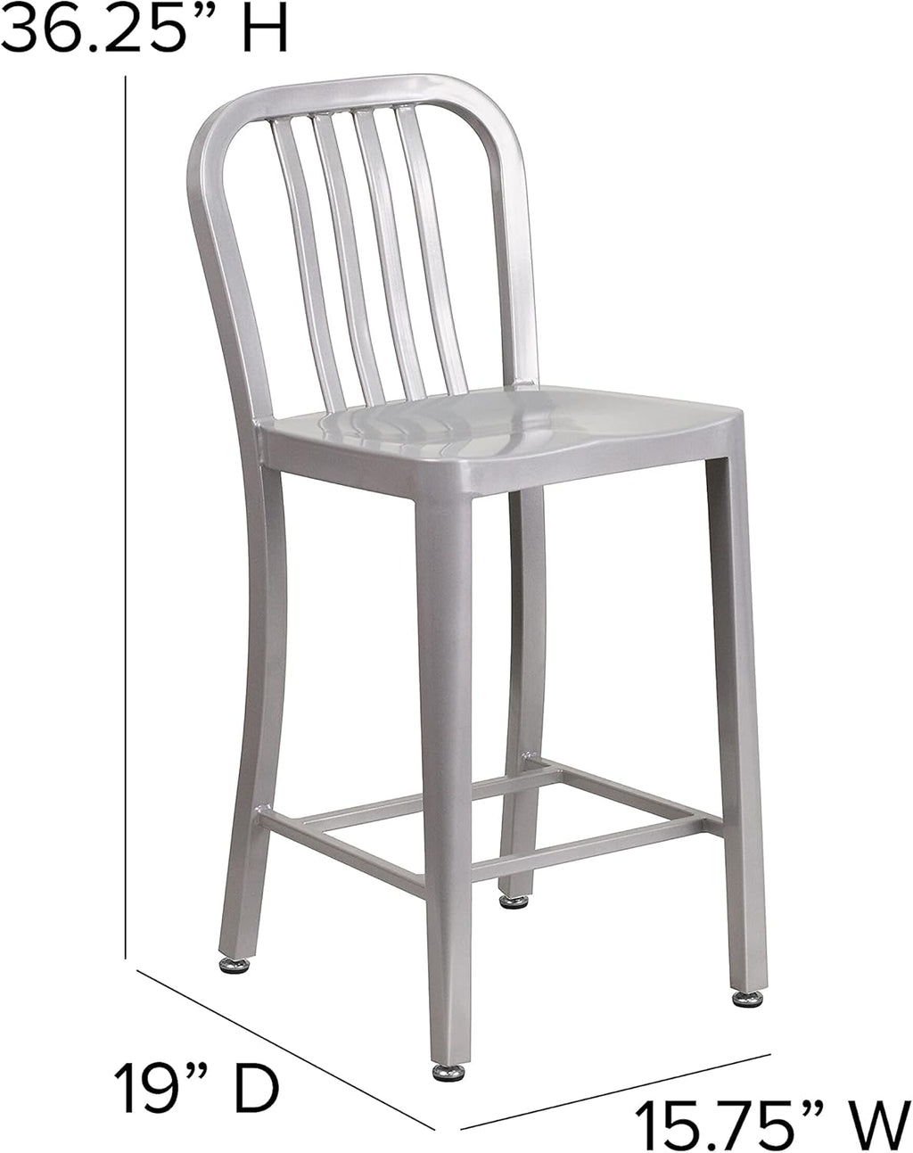 Flash Furniture Gael Commercial Grade 2 Pack 24" High Silver Metal Indoor-Outdoor Counter Height Stool with Vertical Slat Back