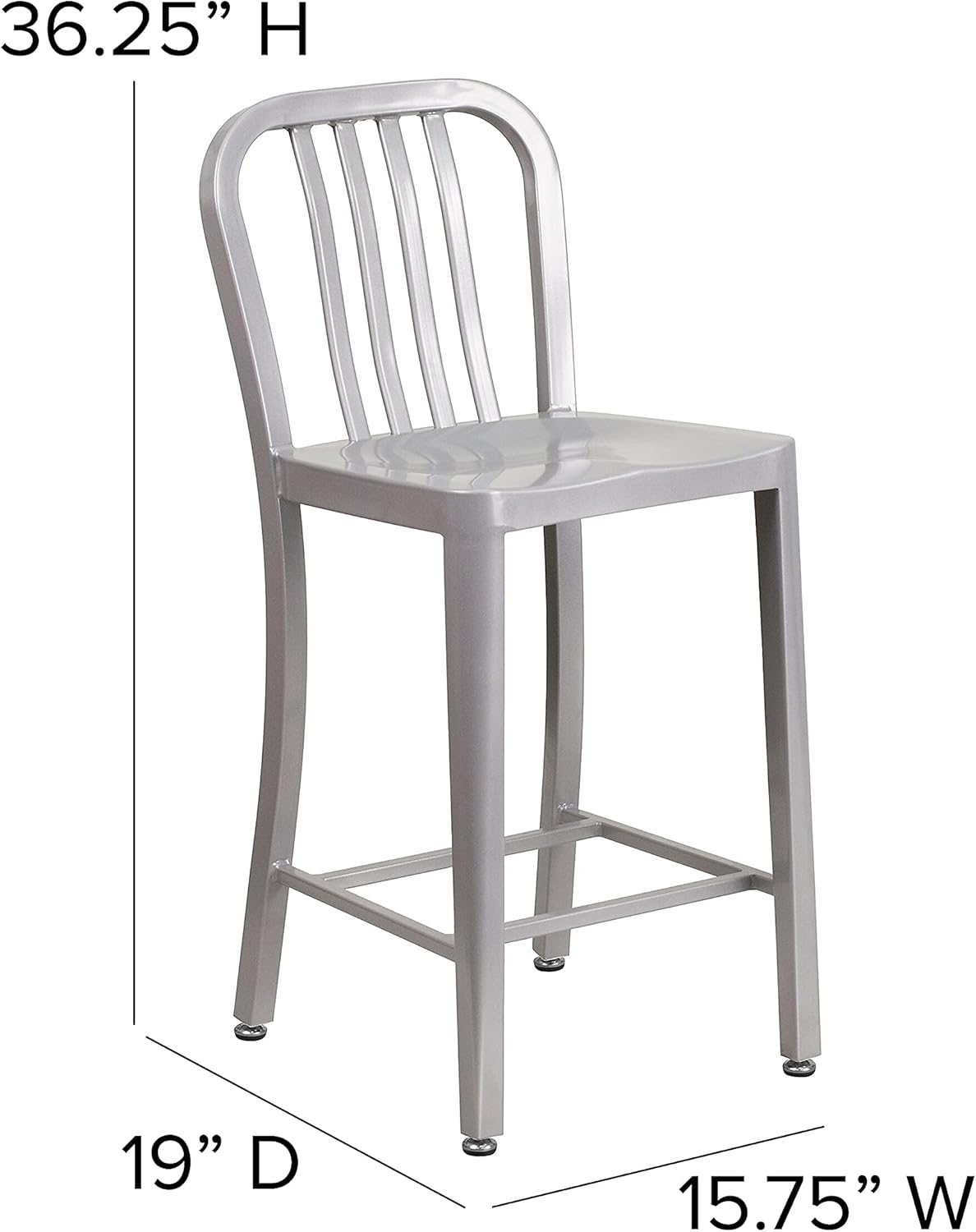Flash Furniture Gael Commercial Grade 2 Pack 24" High Silver Metal Indoor-Outdoor Counter Height Stool with Vertical Slat Back