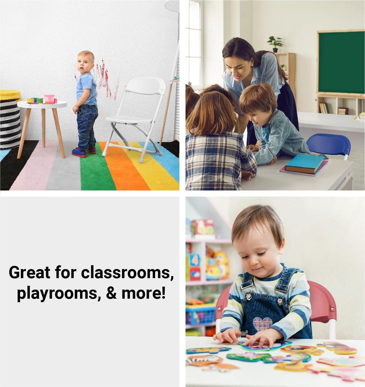 TentandTable Kids Folding Plastic Chair with Metal Frame, Lightweight Stackable Toddler Chairs for Classroom Table Desk Parties Events Weddings and Home Use, White Pack of 4 Chairs