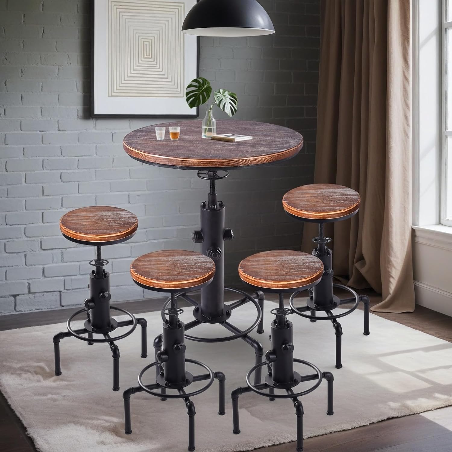 Industrial Tall Bistro Table 32.3-36.2" Adjustable Swivel Pub Coffee Table Metal Hydrant Stylish Design