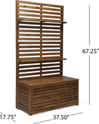 Acacia Wood Mud Bench with Storage and Display Shelves, Classic Wooden Slats for Entryway Organization and Home Interior