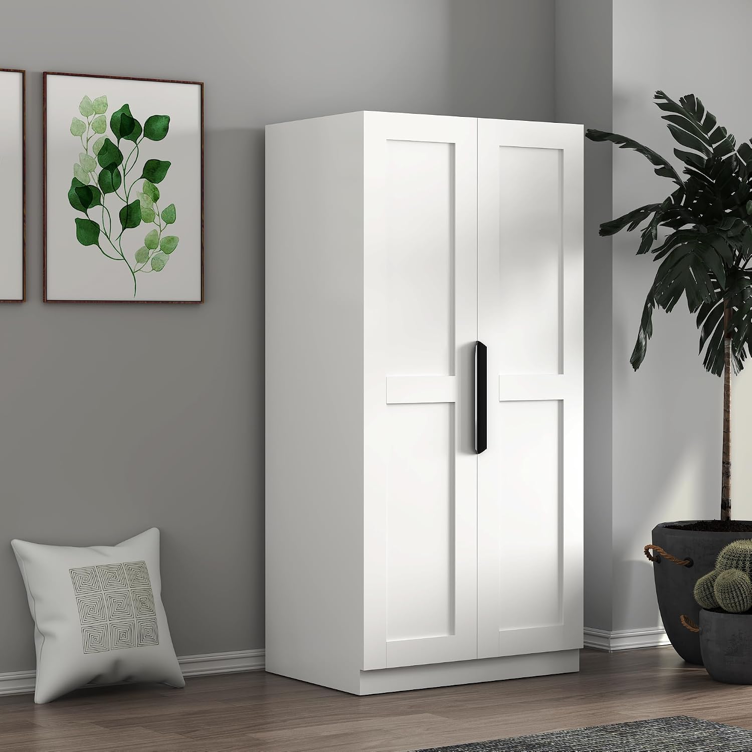 Kitchen Cabinet Tall Food Pantry with Door Shelves, Farmhouse Pantry Cabinet 5 Tier Food Cupboard for Dining Room Laundry, White