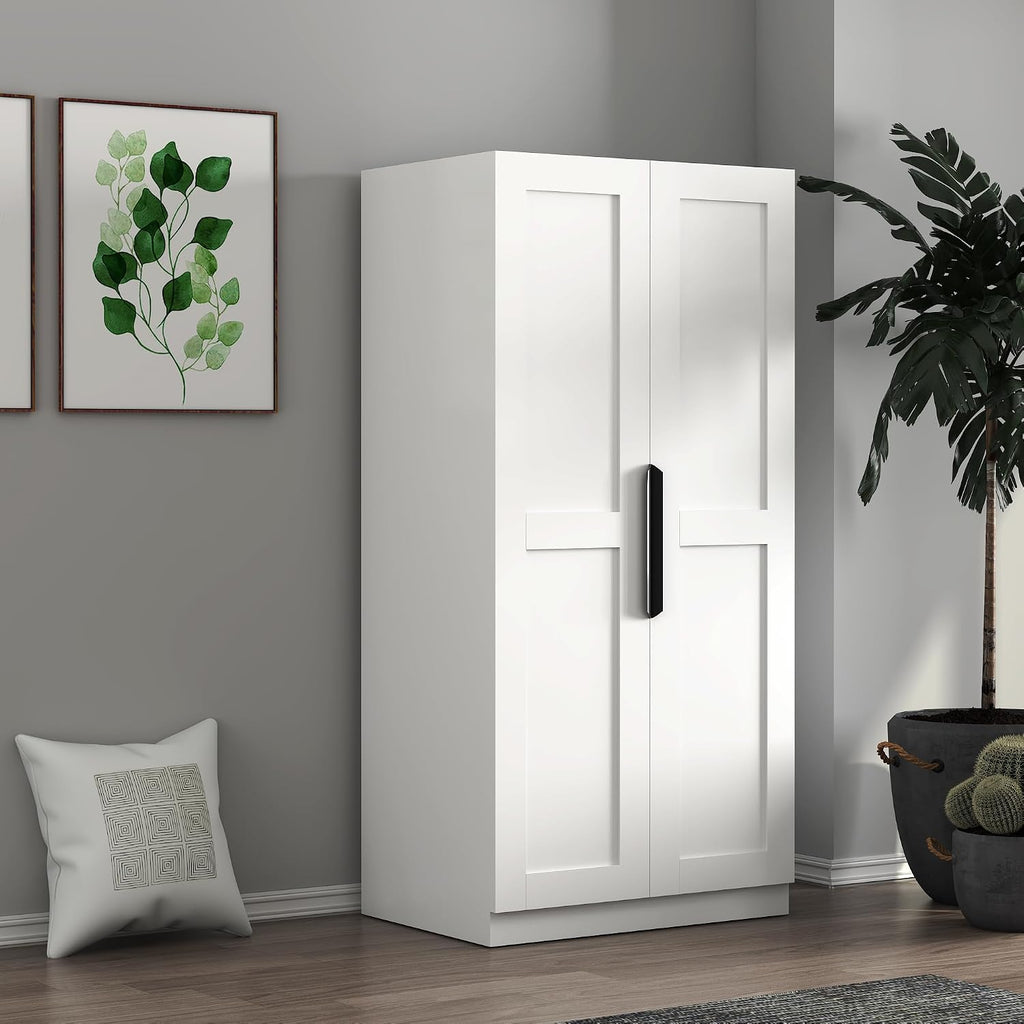 62.99in Kitchen Pantry Cabinet, Freestanding Buffet Cupboards Sideboard, Kitchen Pantry Storage Cabinet with Doors & Shelves, Retro Storage Cabinets for Living Room, White