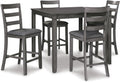 Signature Design by Ashley 5-Piece Square Counter Height Dining Set, Gray | Textured gray polyester fabric with wood, veneer and engineered wood, Small kitchen table for 4, Bridson Series