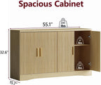 Memobarco 55" Modern Sideboard Buffet Cabinet with Storage, 4 Door Fluted Credenza Table Media Console Cabinet Entryway Cabinets with Adjustable Shelves for Living Room Kitchen, Wood