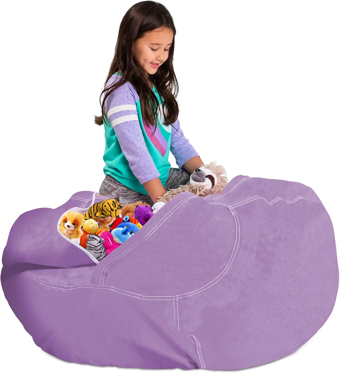 Posh Stuffable Kids Stuffed Animal Storage Bean Bag Chair Cover - Childrens Toy Organizer, X-Large 48" - Heather Lavender