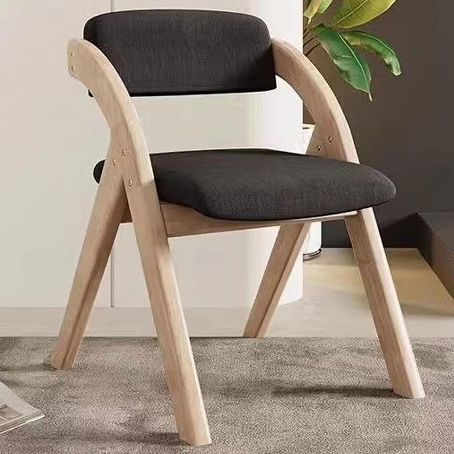 Chair, Wooden Folding Chairs with Cushion, Non-Assembly Design, Linen Fabric Padded Seat for Party Picnic Dining(Walnut Beige)
