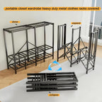 Foldable Portable Closet Wardrobe on Wheel Heavy Duty Metal Clothing Rack with Cover Freestanding Armoire Storage System Rolling Garment Racks for Hanging Clothes (C,Grey Cover, 66.1in/168cm)