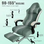 Gaming Chair, High Back Fabric Computer Chair with Pocketed Spring Cushion and Footrest, Height Adjustable Game Chair with Headrest and Lumbar Support (Beige & Blue)