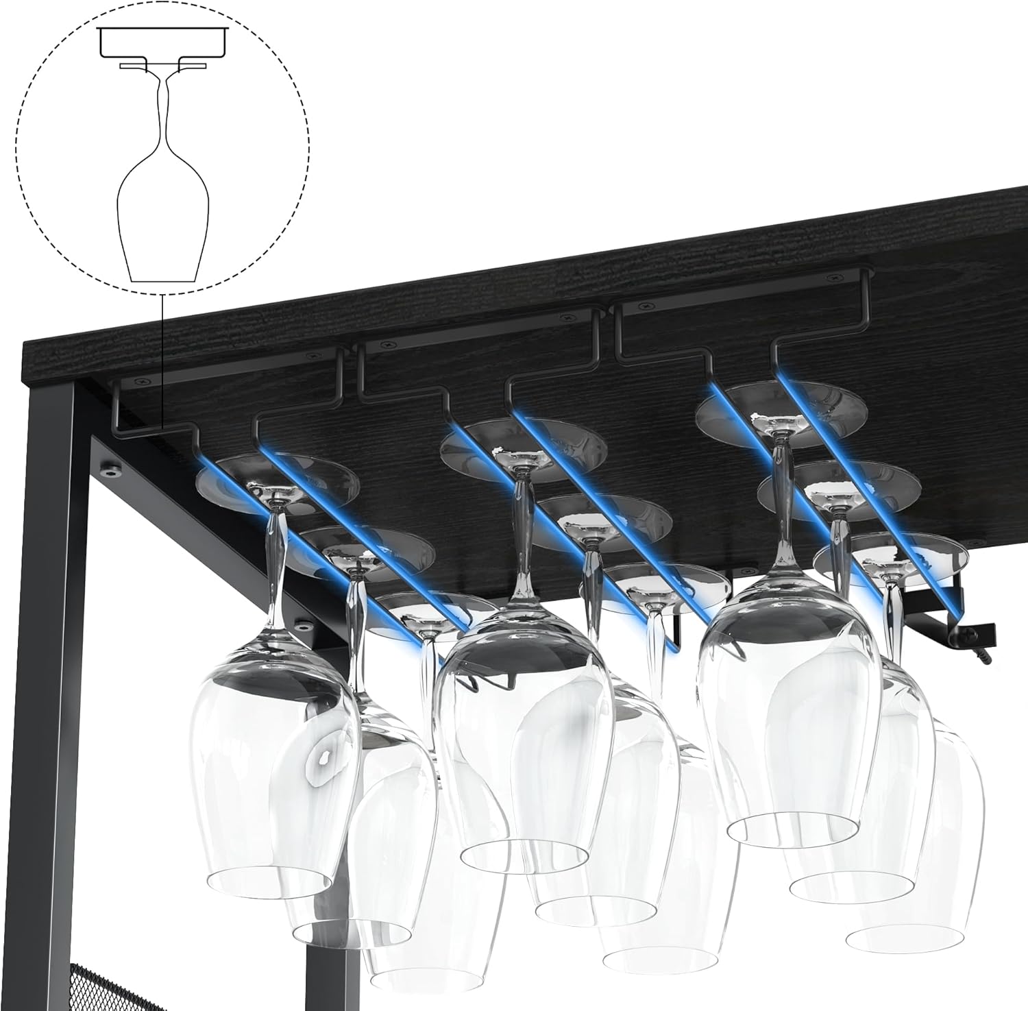 IDEALHOUSE Wine Bar Rack Cabinet with LED Light, Adjustable Shelves Coffee Bar Cabinet with Mesh Door and Baffle Design, 36 in Tall Small Liquor Bar Cabinet for Home, Kitchen, Dinning Room, Black
