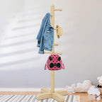 8-Hook Freestanding Wooden Coat Rack 2 Adjustable Heights Nature | Suitable for Bedroom Hallway Entrance Office,Holds Hats Handbags Purses Neatly,Space-Efficient Vertical Stand