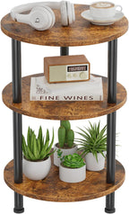 Simple Trending Side Table Living Room, Small Round End Table, 3 Tiers Accent Table for Small Spaces, Rustic Brown