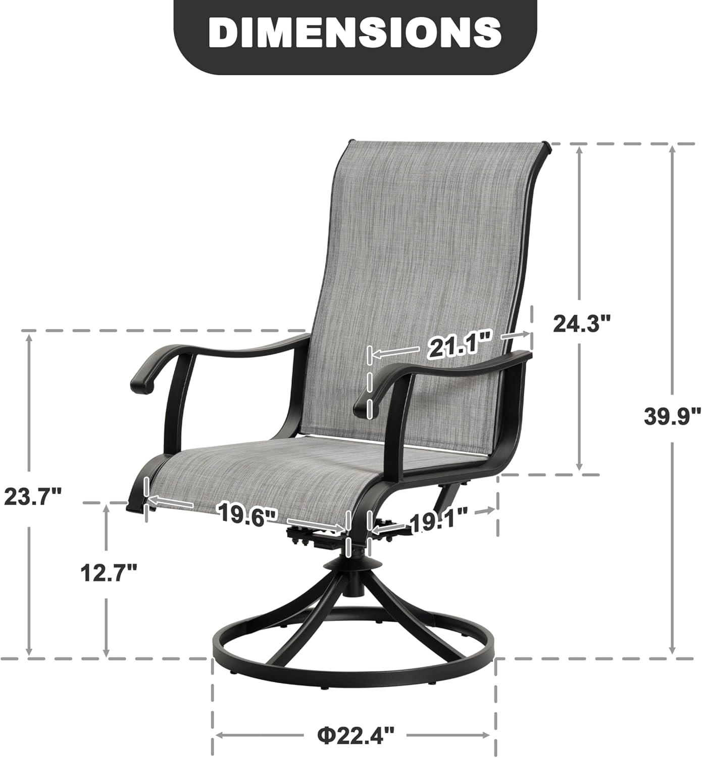 NUU GARDEN Patio Swivel Chairs Set of 2, Outdoor Dining Chairs | Breathable Textilene seats with smooth 360° swivel motion, ergonomic high-back design and durable powder-coated steel frame