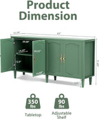 fineway 63" Sideboard Buffet Cabinet, Mid Century Modern Credenza Storage Cabinet with Carved Handle & Adjustable Shelves, Buffet Table Kitchen Coffee Bar for Living Room Dining Room - Green