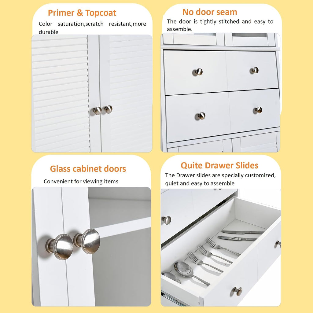 67" Tall White Kitchen Pantry Cabinet - Ample Storage with Doors & Drawers for Food, Bathroom Essentials & Craft Supplies!