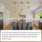 Pendant Lights Kitchen Island 2 Pack,Gold Pendant Lights with Glass Shade,Vintage Hanging Light Fixture Adjustable Cord for Kitchen,Dining Room,Hallway,Living Room,Foyer, Entryway