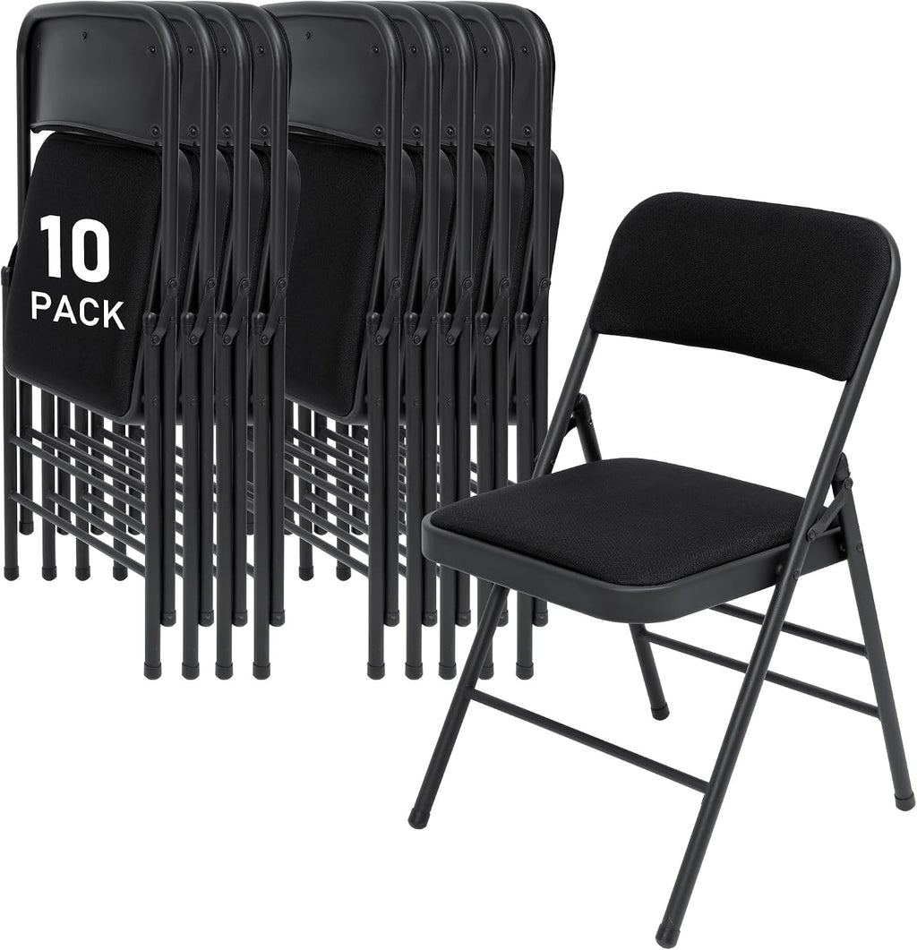 SEALAMB 10 Pack Folding Chairs with Comfort Seat, Heavy Duty Metal Frame Portable Stackable Chairs for Wedding Party Office School Church Events, Indoor Outdoor Use, 350 lb Capacity, Black