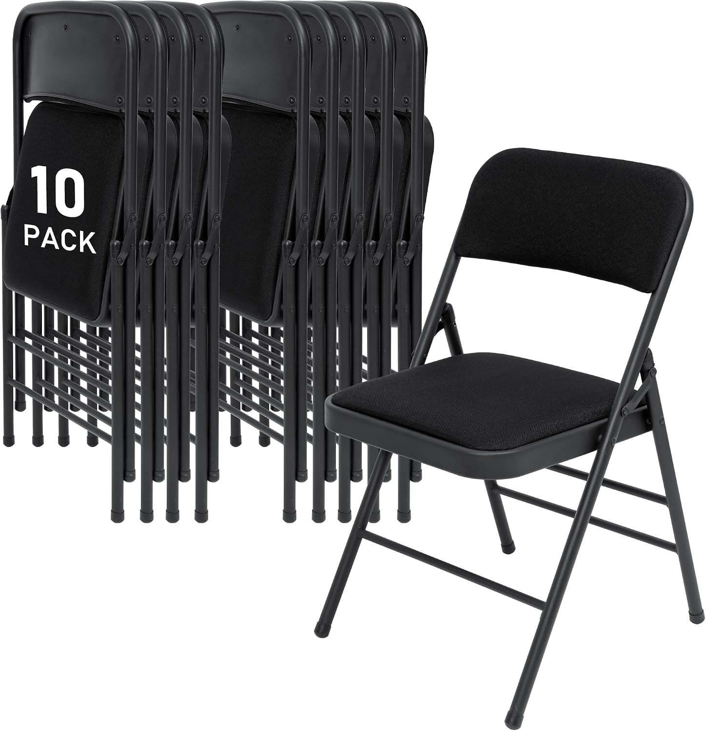 SEALAMB 10 Pack Folding Chairs with Comfort Seat, Heavy Duty Metal Frame Portable Stackable Chairs for Wedding Party Office School Church Events, Indoor Outdoor Use, 350 lb Capacity, Black