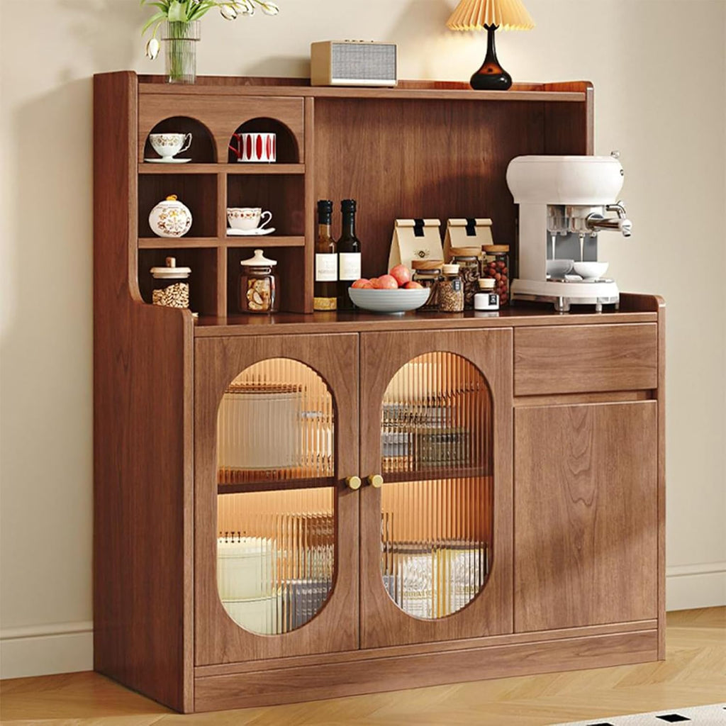 Kitchen Pantry Storage Cabinet, Tall Kitchen Storage Hutch Cabinet, Sideboard Buffet Cupboard, Freestanding Cupboard, for Bedroom, Dining Room, Office(Brown,125x100cm/49.2x39.4in)