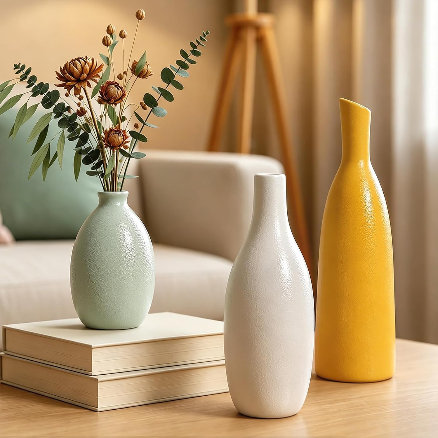 Ceramic Flower Vase Set, Modern Farmhouse Decorative Vases for Dining Room,Bookshelf Office Entryway(Multicolored Mix Set 3)