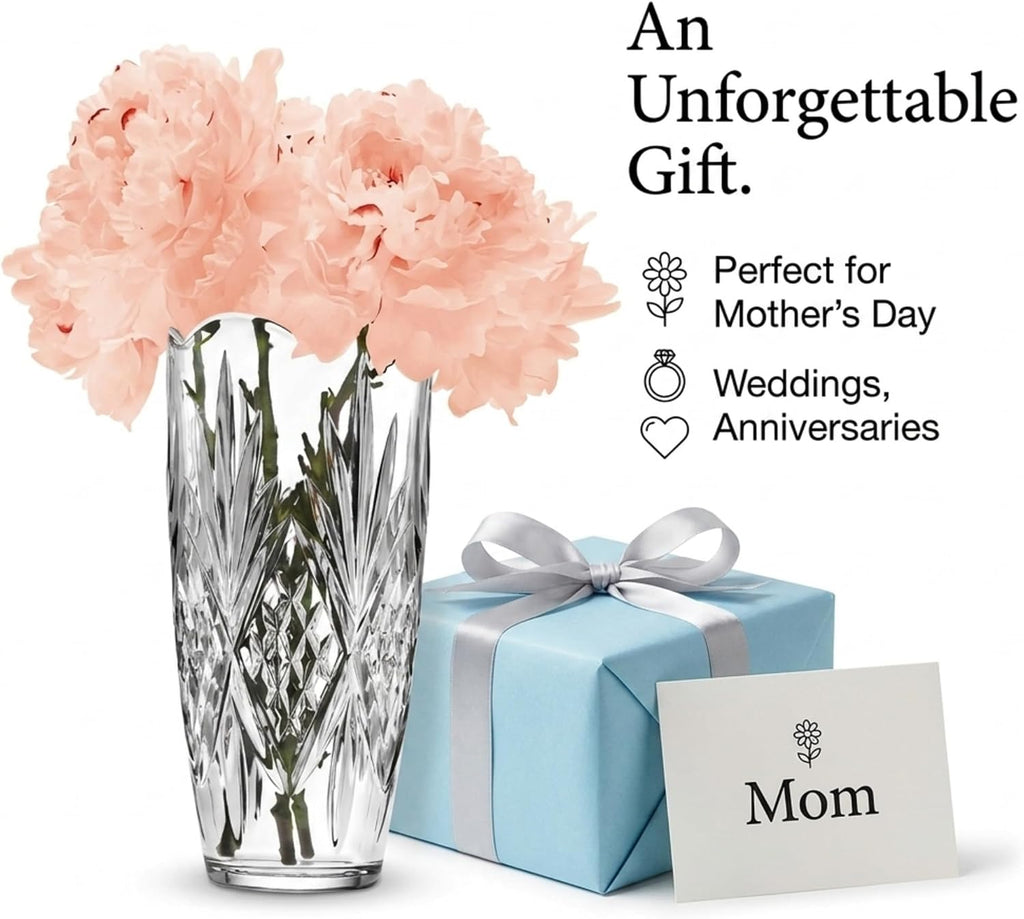 Godinger Flower Vase, Glass Vase, Vases for Flowers, Home Decor, Kitchen Decor, Party Decor, Gifts for Mom - 9" Tall Vase, Dublin Crystal Collection