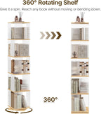 YATINEY 5-Tier Rotating Bookshelf, 360 Spinning Bookcase Tower, Corner Bookshelf with Clear Acrylic Sides, Tall Narrow Space-Saving Bookcase for Bedroom, Living Room, Office, Square, Natural SJ13WN