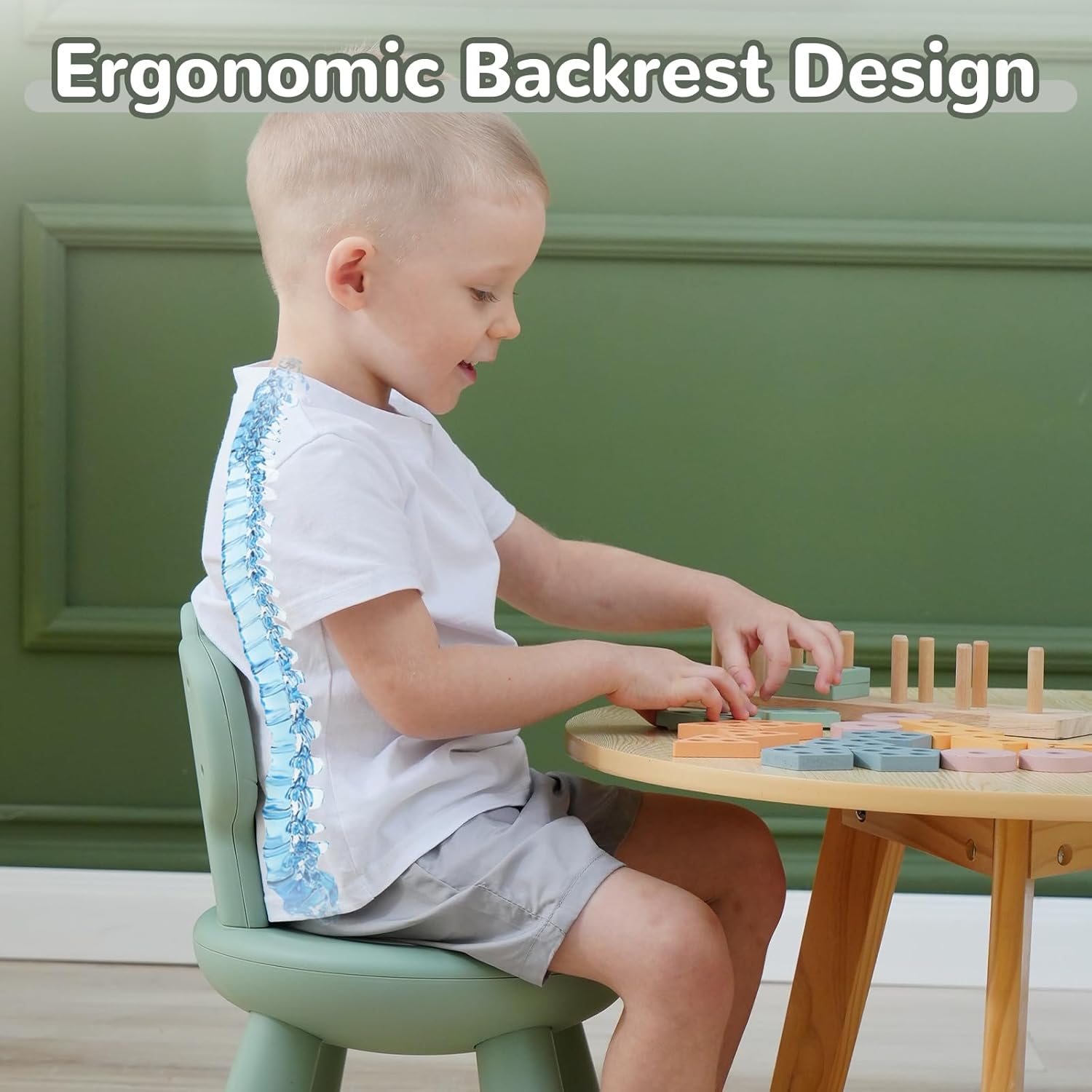 KidBloom Toddler Chair, Plastic Kids Dinosaur Chair, Anti-Slip Toddler Chairs for Table with Dinosaur Backrest, Multi Use Chairs for Kids 1–3, Green