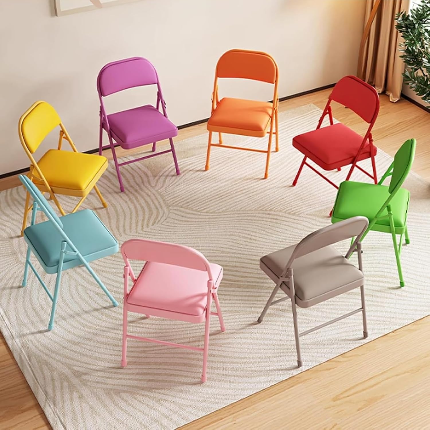Folding Chairs with Comfortable Padded Seats, Portable and Stackable Commercial Seating, Metal Frame, Suitable for Offices, Restaurants, Bedrooms, and Parties Green with White Legs