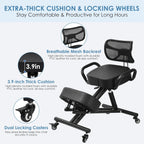 Ergonomic Kneeling Chair with Backrest & Lumbar Support, Adjustable Height Desk Chair with Wheels & Thick Cushion, Ideal for Office & Work from Home, Support Upright Sitting & Relieve Back Pain