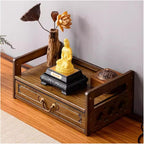 Bamboo Altar Meditation Table - Spiritual Worship Table with Drawer & 2-Tier Storage, Hand-Carved Buddhist Tea Table for Prayer/Divination(Walnut,20.5in(52cm))