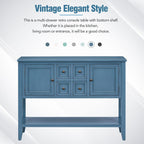 P PURLOVE Console Table Buffet Sideboard Sofa Table with Drawers Cabinets and Bottom Shelf (Light Navy)