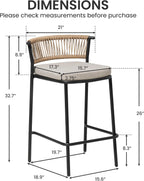 Crestlive Products Outdoor Bar Stools Set of 4, 26" Counter Height Stackable Modern Patio Bar Chairs with Rattan Back, for Garden Deck Pool Backyard