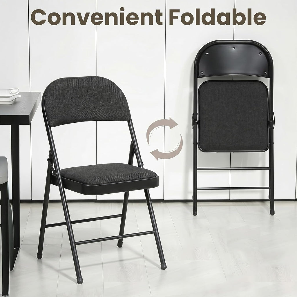 6 Pack Folding Chairs, Fabric Folding Dining Chair Set with Padded Cushion and Back, Indoor Outdoor Folding Chair Set for Home Office Parties Events Wedding