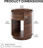 Chogori Solid Wood End Table Set of 2 with Drawer & Storage Shelf – Walnut Round Accent Nightstand, Farmhouse Side Table for Small Spaces, Living Room, Easy Assembly