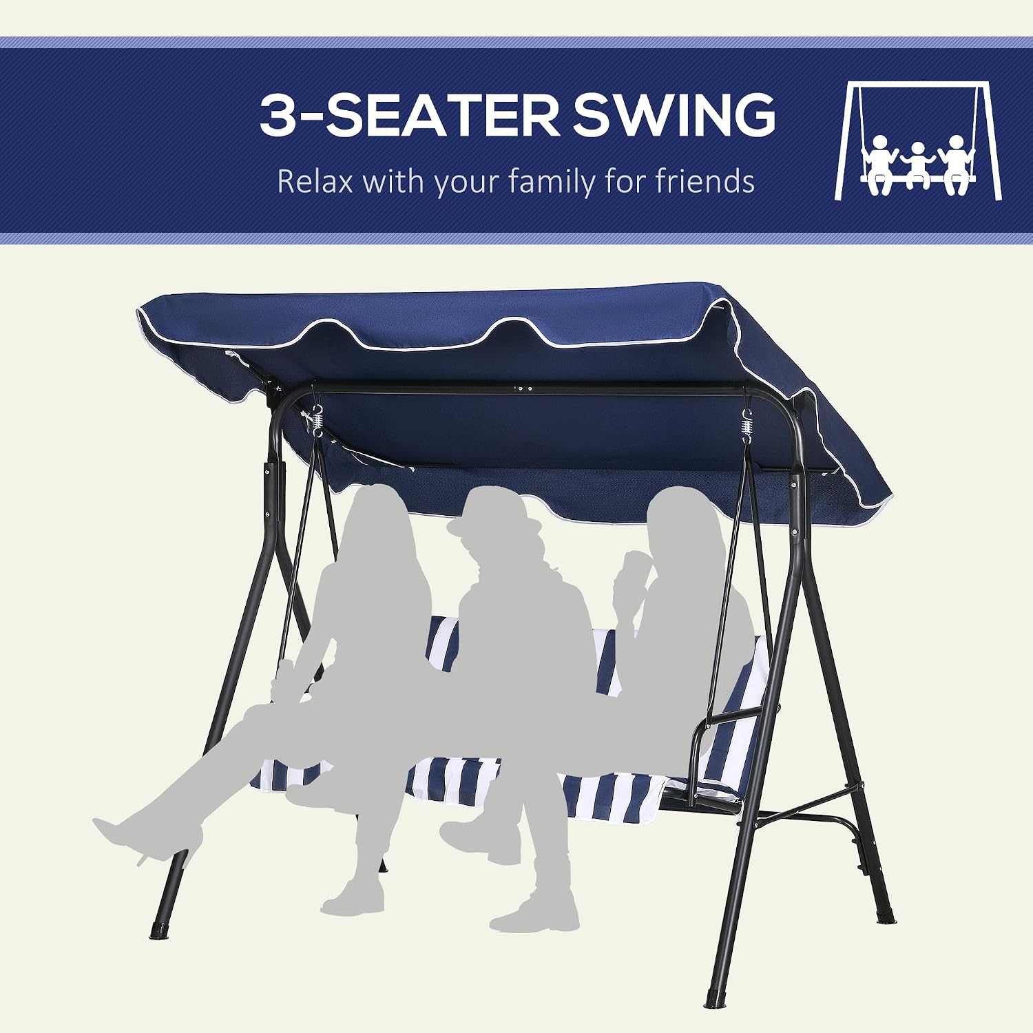 3-Person Outdoor Patio Swing Chair with Adjustable Canopy