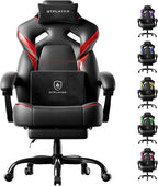 GTPLAYER Big and Tall Gaming Chair for Adults, Ergonomic Office Chair with Footrest, Heavy Duty 350 lbs Capacity, High Back, Premium Leather & Iridescent Trim, ACE-Armor, Black & Red