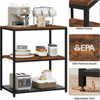 Homleke Kitchen Island with 3 Shelves, Kitchen Shelf with Large Workstation, Bakers Rack, Workbench, Metal Frame, Rustic Brown and Black