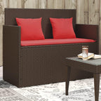 Outdoor Storage Bench with Cushion, Brown Poly Rattan Patio Bench with Waterproof Storage Bag and Gas Spring Lid