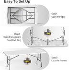 VSOAEIL Set of 2 6 Foot Folding Table for Indoor Outdoor, Portable Heavy Duty Fold-in-Half Utility Plastic Foldable Dining Table with Carrying Handle for Picnic, Camping and Party, 2 Pack White