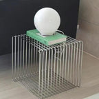 Accent Table Stainless Steel Retro Square Metal Side End Table with Wire Cube Storage, Multi-Purpose Book Stackable, Suitable as Coffee Table for Home & Office (Black,14x14x14 Inch)