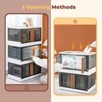 3 Pack 8.4 Gallon Collapsible Storage Boxes, Lidded Storage Box with Door and Wheels for Books, Towels and Clothes, Folding Storage Box for Home, White