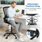 POWERSTONE Drafting Chair, Ergonomic Tall Office Chair for Standing Desk with 3IN Thick Cushion, Flip-up Arm, Adjustable Back Support & Footrest Workbench Rolling Stool Computer Chair (Black 1PCS)