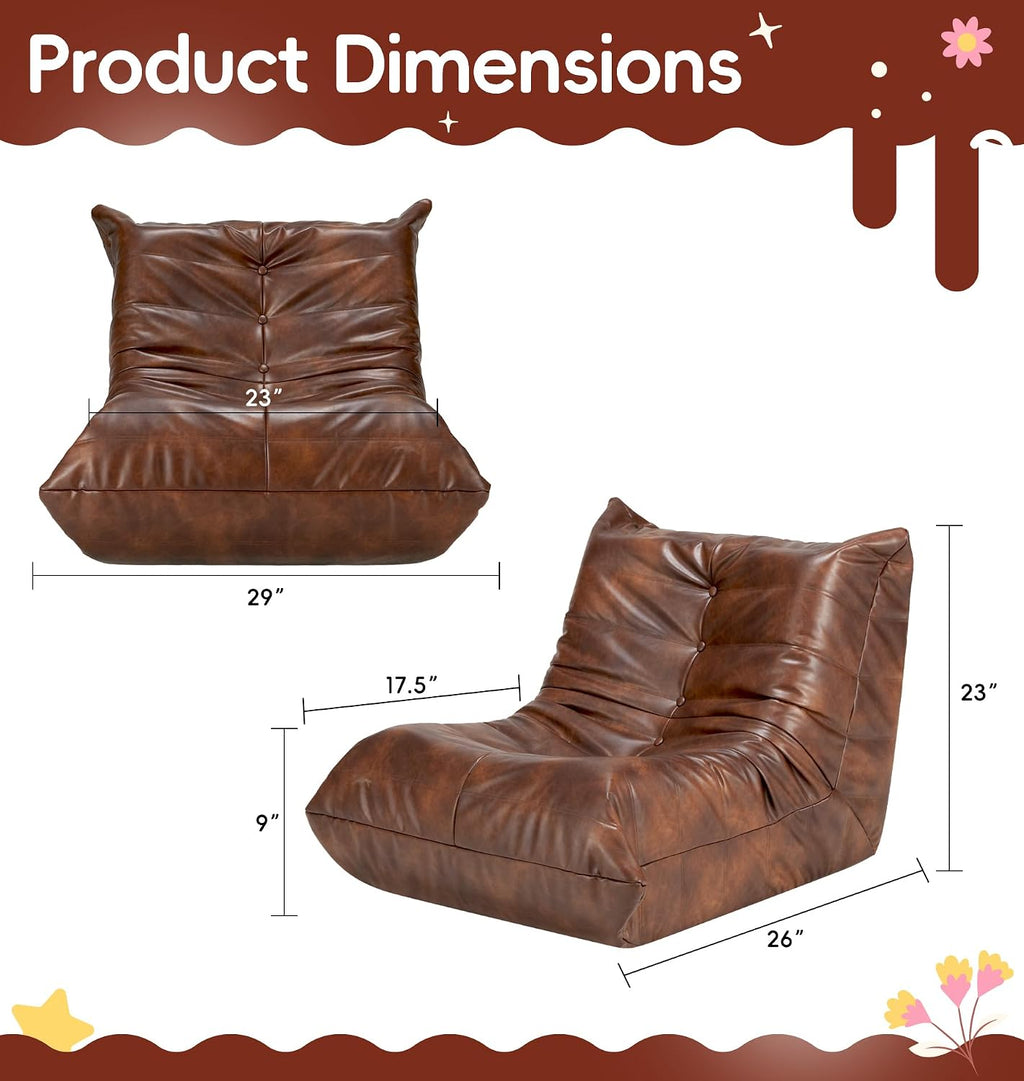 Hobestluk Bean Bag Chair for Teens Toddler Bean Bag Chair with Memory Foam Filler Leather Beanbag with Spacious Design Bean Bag Couch for Reading Gaming Relaxing (Brown, Medium)
