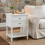 Decor Therapy Preston Two Drawer Side Table, Traditional Side Table with Dual Storage Drawers and Lower Shelf, Classic End Table or Bedside Table for Living Room or Bedroom, White