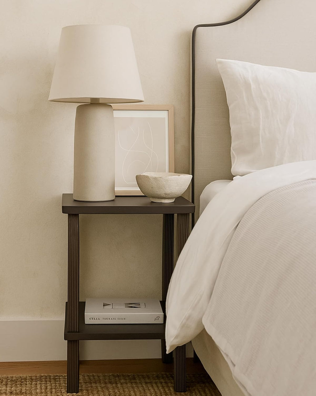Retrograde Nightstand Side Table with Fluted Legs and Real Wood, for Night Stand, End Tables Living Room, Plant Stand Indoor, Nursery, Narrow Furniture, 2-Tiers, Easy Assembly, Dark Brown