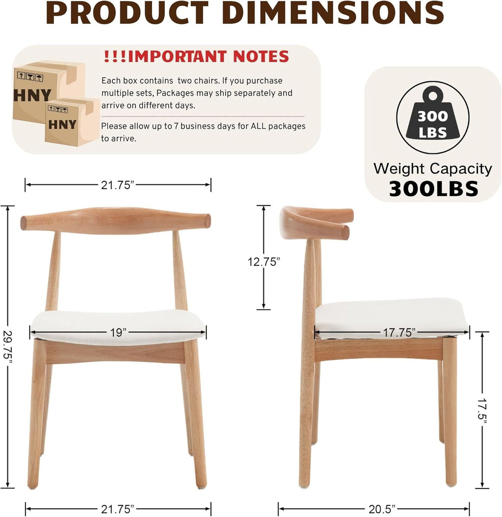 HNY Wooden Dining Chairs Set of 6, Mid Century Modern Dining Room Chairs with Natural Wood Legs & Open Curved Back, Upholstered Beige Linen Armless Kitchen Chair for Dining Room Restaurant