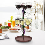Farmhouse Metal Wine Rack with Glass Holder Decor, Countertop Champagne Bottle & Hanging Wine Glass Holder Stand,Tabletop Stemware Storage Rack with 6 Hooks for Kitchen, Dining Table,Bar