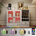 HedoAjim Wine Bar Cabinet with Tempered Acrylic Door & Rack, Freestanding Buffet Sideboard with Glass Holder, Coffee Bar Cabinet for Home Kitchen Living Dining Room, Drawers, Large, LED Lights(White)